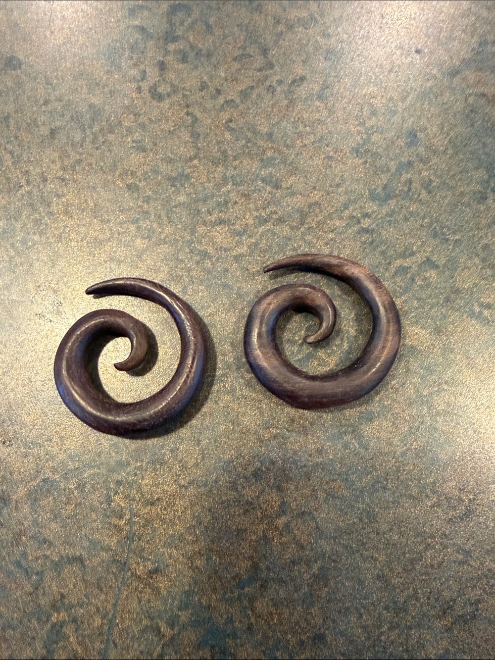 Handcrafted Spiral Wooden Earrings - zero gauge Dark Brown